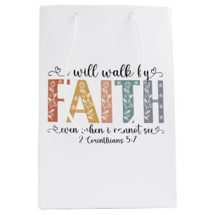 Sac Cadeau Moyen Boho chrétien Marche par la foi verset biblique fl