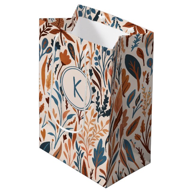 Sac Cadeau Moyen Boho Feuilles d'automne monogrammes (Devant Angle)