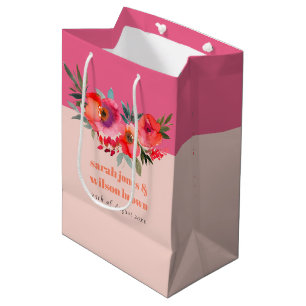 Sac Cadeau Moyen Boho Hot rose orange aquarelle Mariage floral