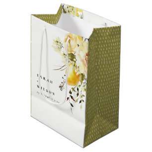 Sac Cadeau Moyen Boho Lemon Aquarelle jaune Mariage floral