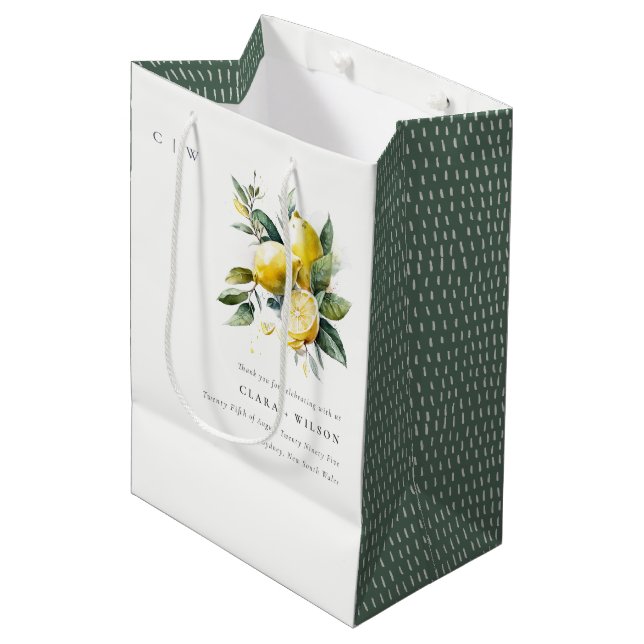 Sac Cadeau Moyen Boho Rustique Aquarelle Jaune Citron Jaune Mariage (Devant Angle)