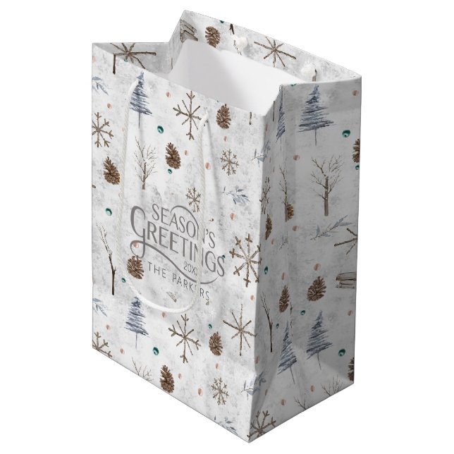 Sac Cadeau Moyen Boho Twigs & Pinecone Christmas ID986 (Devant Angle)