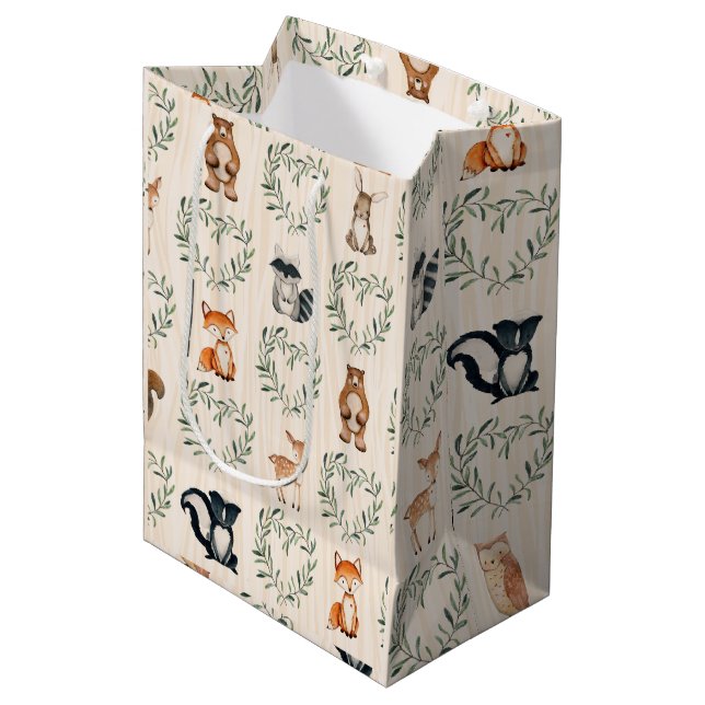 Sac Cadeau Moyen Bois Bébé Forêt Animal (Devant Angle)
