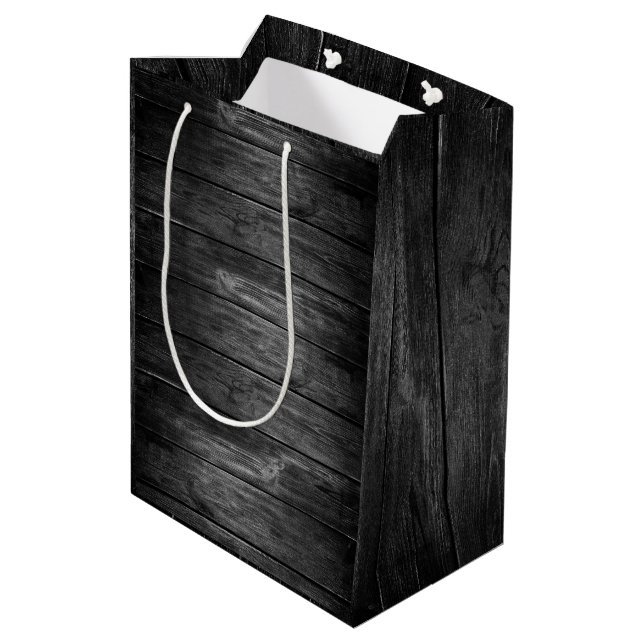 Sac Cadeau Moyen Bois rustique noir et blanc (Dos Angle)