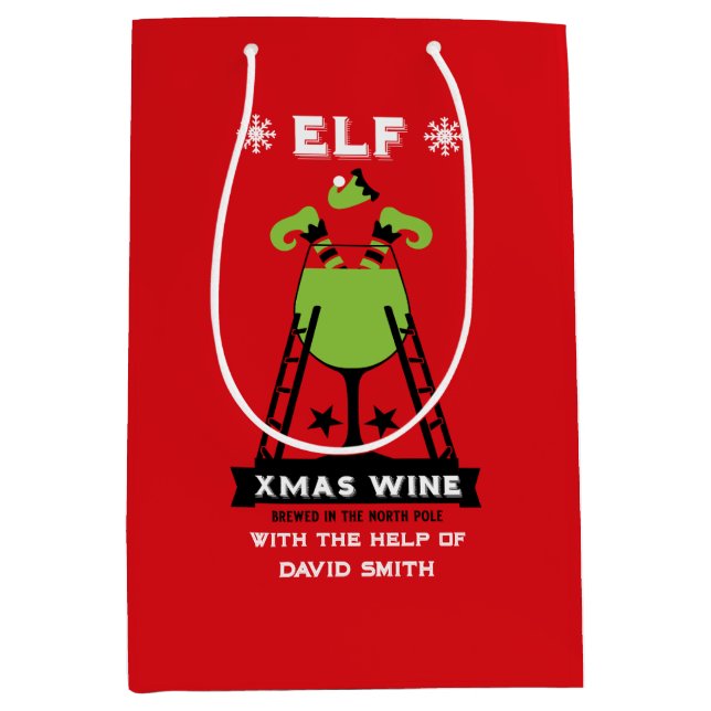 Sac Cadeau Moyen Boisson de Noël Elf (Devant)