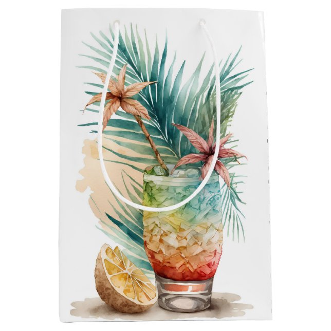 Sac Cadeau Moyen Boissons Tropicales En Blanc (Devant)