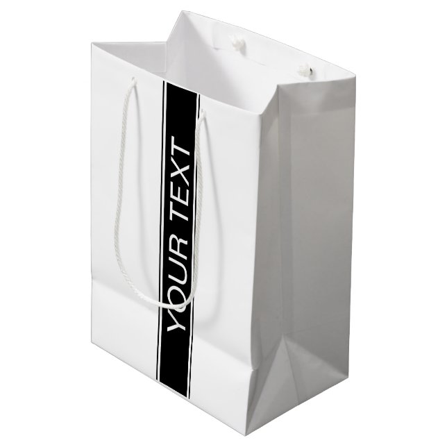 Sac Cadeau Moyen Bold Black & White Stripe Editable Text (Devant Angle)