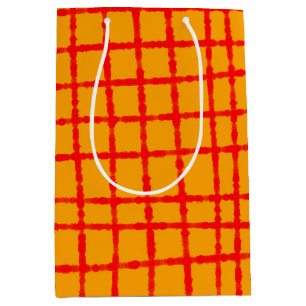 Sac Cadeau Moyen Bold Orange et rouge chèque Motif Amusant et festi