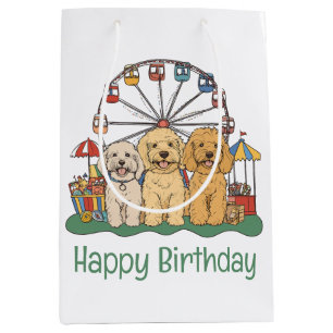 Sac Cadeau Moyen Bon Anniversaire Goldendoodle Chiens À Un Carnaval