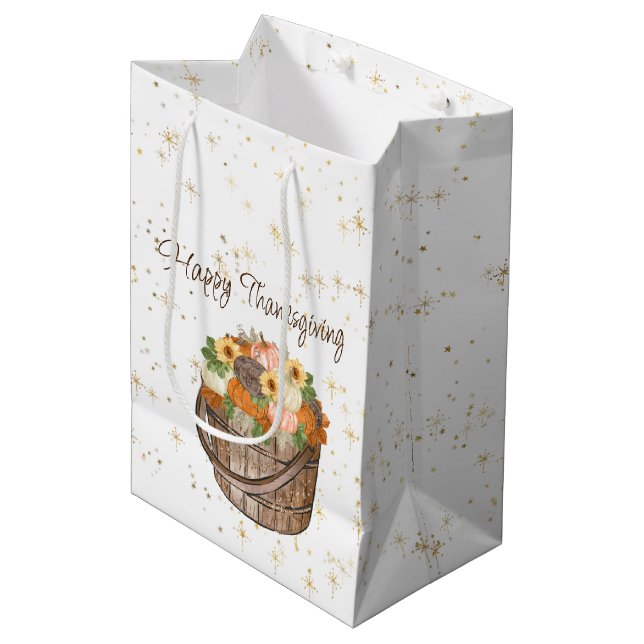Sac Cadeau Moyen Bon thanksgiving Automne Baril Citrouille (Devant Angle)