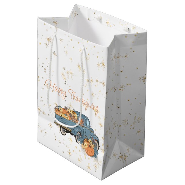 Sac Cadeau Moyen Bon thanksgiving Blue Truck avec Citrouilles (Devant Angle)