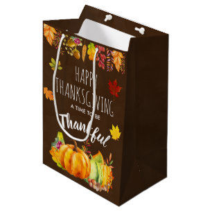 Sac Cadeau Moyen Bon thanksgiving Citrouilles et feuillage d'automn