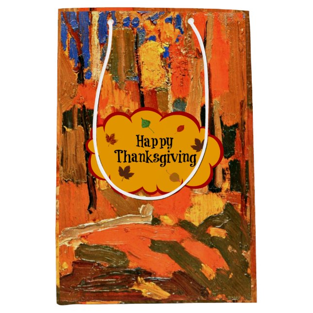 Sac Cadeau Moyen Bon thanksgiving, couleurs d'automne (Devant)
