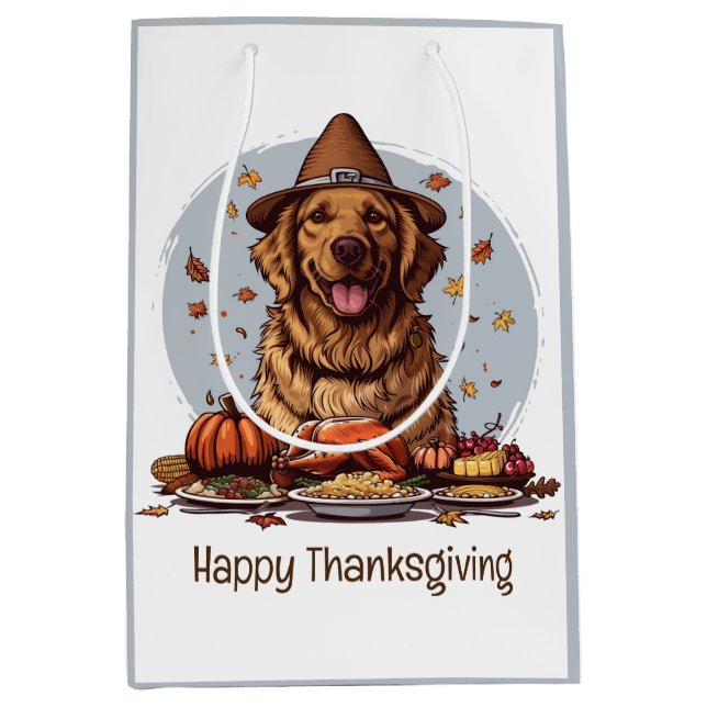 Sac Cadeau Moyen Bon thanksgiving Golden Retriever Chien (Devant)