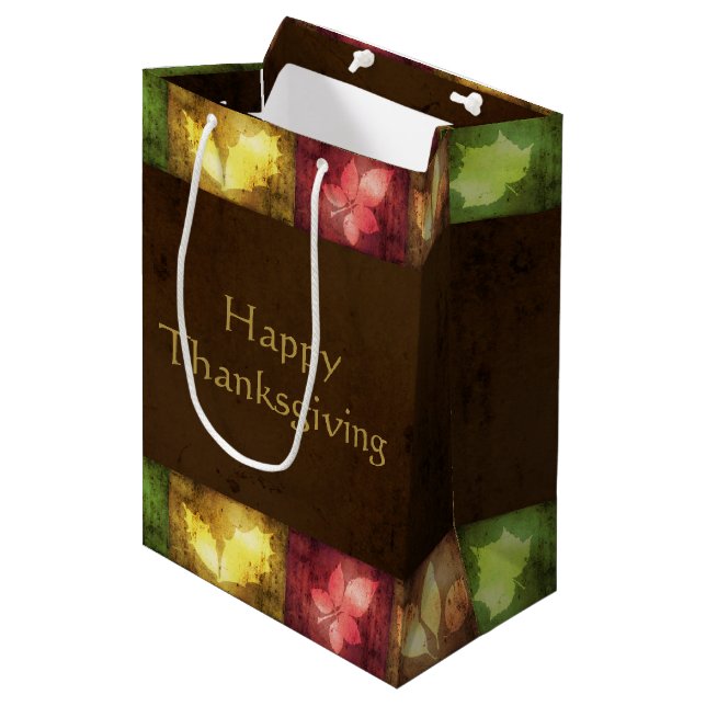 Sac Cadeau Moyen Bon thanksgiving Grunge Feuilles (Devant Angle)