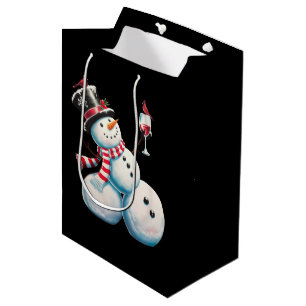 Sac Cadeau Moyen Bonhomme de neige avec vin Noël Cadeau de Noël drô
