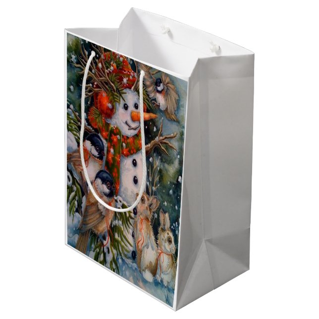 Sac Cadeau Moyen Bonhomme de neige et oiseau (Dos Angle)
