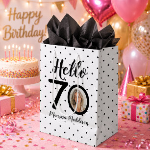 Sac Cadeau Moyen Bonjour 70 Points Noir & Blanc Photo & Nom Anniver