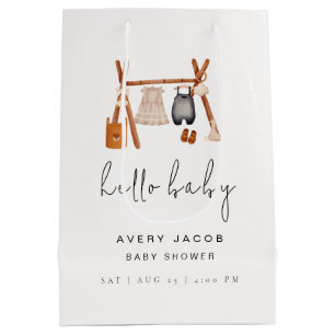 Sac Cadeau Moyen Bonjour bébé   Baby shower Vêtements Boho mignons