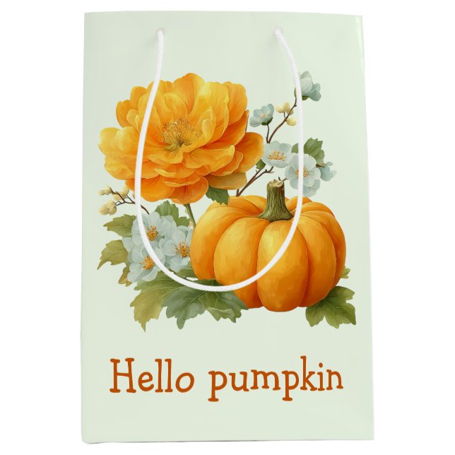 Sac Cadeau Moyen Bonjour Citrouille Floral Halloween Design (Devant)