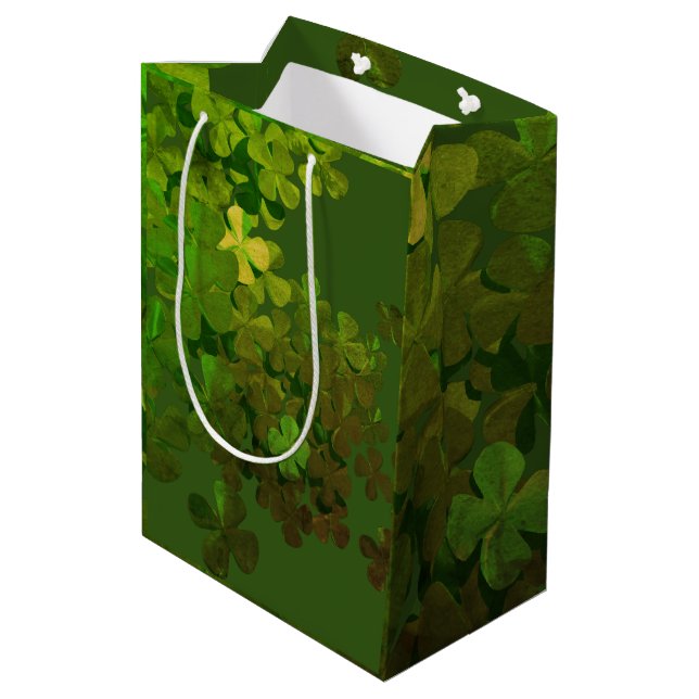 Sac Cadeau Moyen Bonne Saint Patrick, shamrock irlandais (Dos Angle)