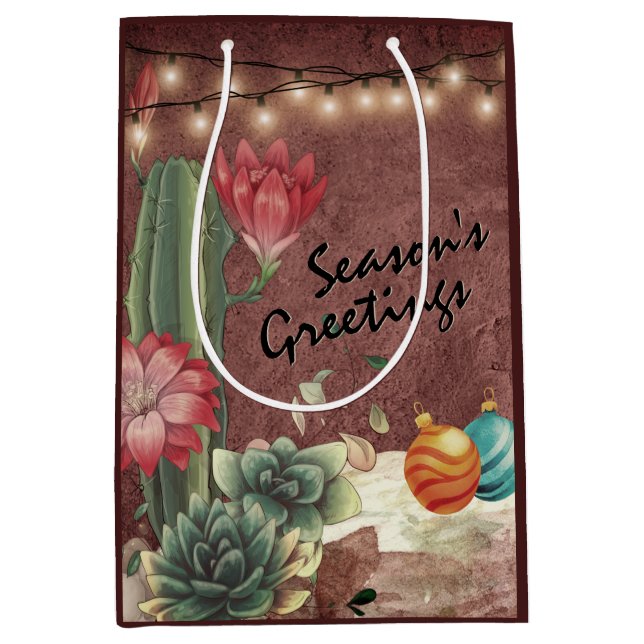 Sac Cadeau Moyen Bonnes Fêtes Cactus et Succulents Noël (Devant)