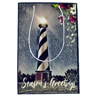 Sac Cadeau Moyen Bonnes Fêtes OBX du phare de Cape Hatteras