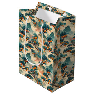 Sac Cadeau Moyen Bonsaï arbre orange aquarelle japonaise P botaniqu