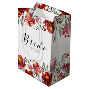 Sac Cadeau Moyen Bordure de fleurs de couleurs rouges profondes - T