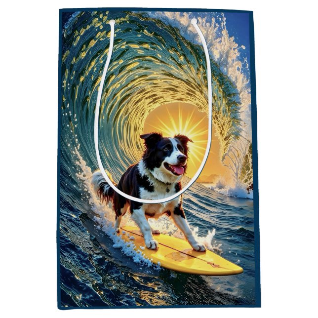 Sac Cadeau Moyen Bordure de surf Collie (Devant)