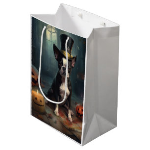 Sac Cadeau Moyen Boston Terrier Citrouille Halloween effroi