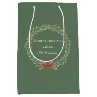 Sac Cadeau Moyen Botanical Christmas Wreath Modern Script