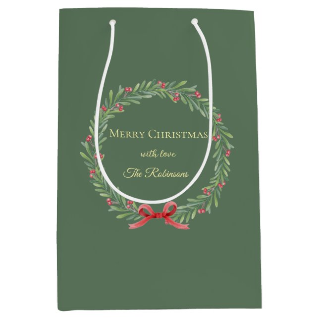 Sac Cadeau Moyen Botanical Christmas Wreath Modern Script (Devant)