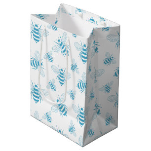 Sac Cadeau Moyen Botanique abeille vintage bleu (1)