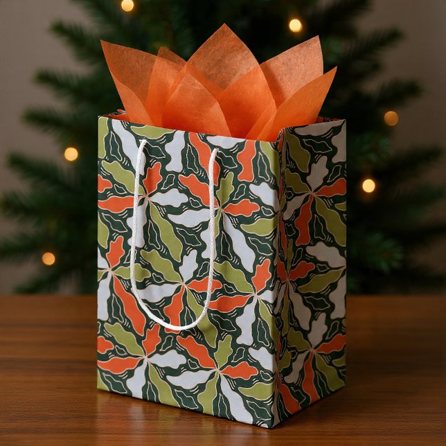 Sac Cadeau Moyen Botanique Abstrait Coloré  (Colorful Abstract Botanical Medium Gift Bag by Ricaso A stunning modern orange & green design)