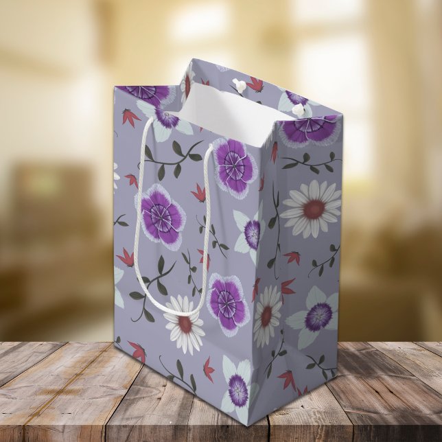 Sac Cadeau Moyen Botanique violet Fleur sauvage moderne (Créateur téléchargé)