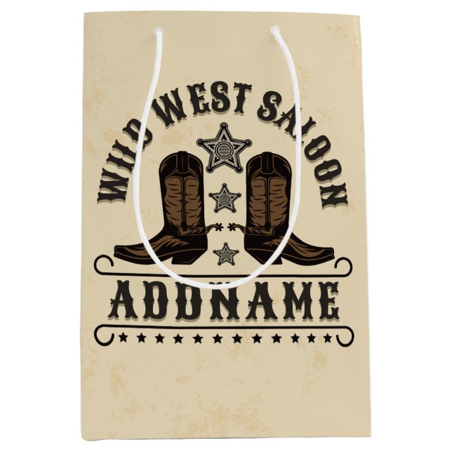 Sac Cadeau Moyen Bottes de cowboy occidentales AJOUTER NOM Éperons  (Devant)