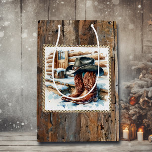 Sac Cadeau Moyen Bottes de cowboy sur le porche avant Noël