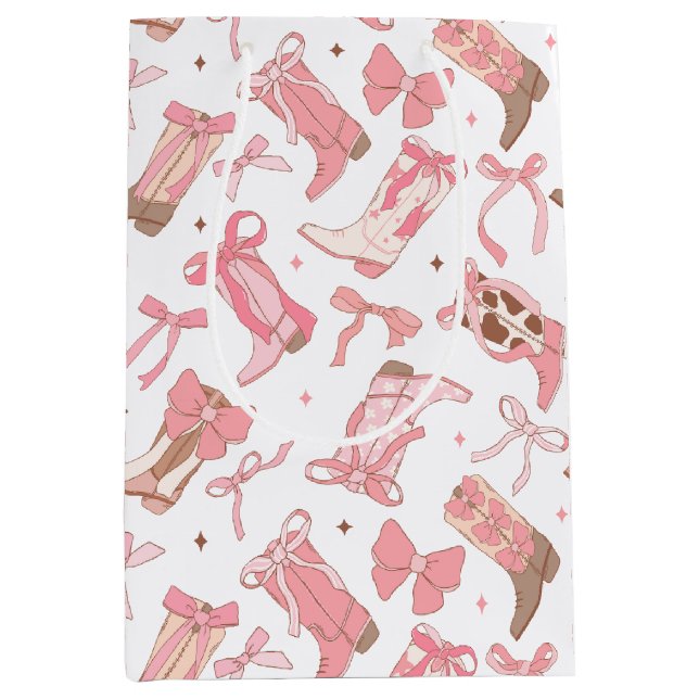 Sac Cadeau Moyen Bottes de rodéo roses occidentales avec noeuds pap (Devant)