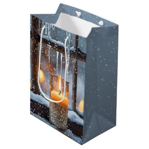 Sac Cadeau Moyen Bougie De Noël En Neige