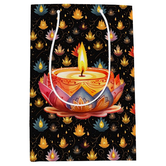Sac Cadeau Moyen Bougies Diwali  (Devant)
