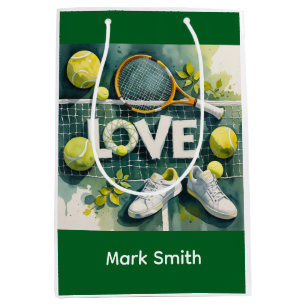 Sac Cadeau Moyen Boule de tennis et raquette sur le court avec le n