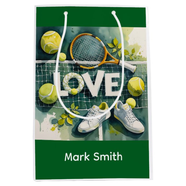 Sac Cadeau Moyen Boule de tennis et raquette sur le court avec le n (Devant)