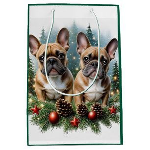 Sac Cadeau Moyen Bouledogue français Couronne de Noël Bouledogue