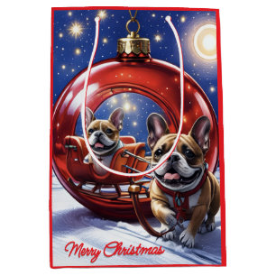 Sac Cadeau Moyen Bouledogue français Noël French Bulldog