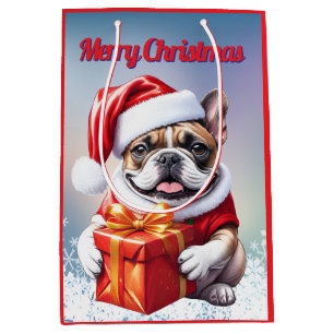 Sac Cadeau Moyen Bouledogue français Noël French Bulldog