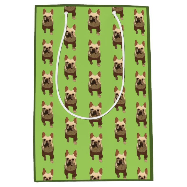 Sac Cadeau Moyen Bouledogue Français, Vert Citron (Devant)