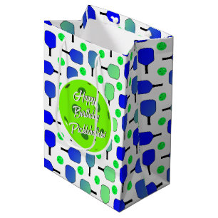 Sac Cadeau Moyen Boules de Pickleball Bleu et Vert Personnalisées