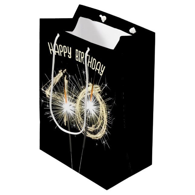 Sac Cadeau Moyen Boules d'or pour 40e anniversaire (Devant Angle)