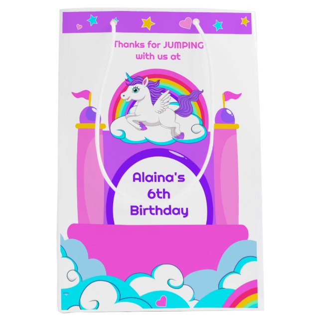 Sac Cadeau Moyen Bounce House Unicorn Girls Castle Anniversaire (Devant)